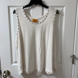 RUBY RD. White Detal beaded tank top
